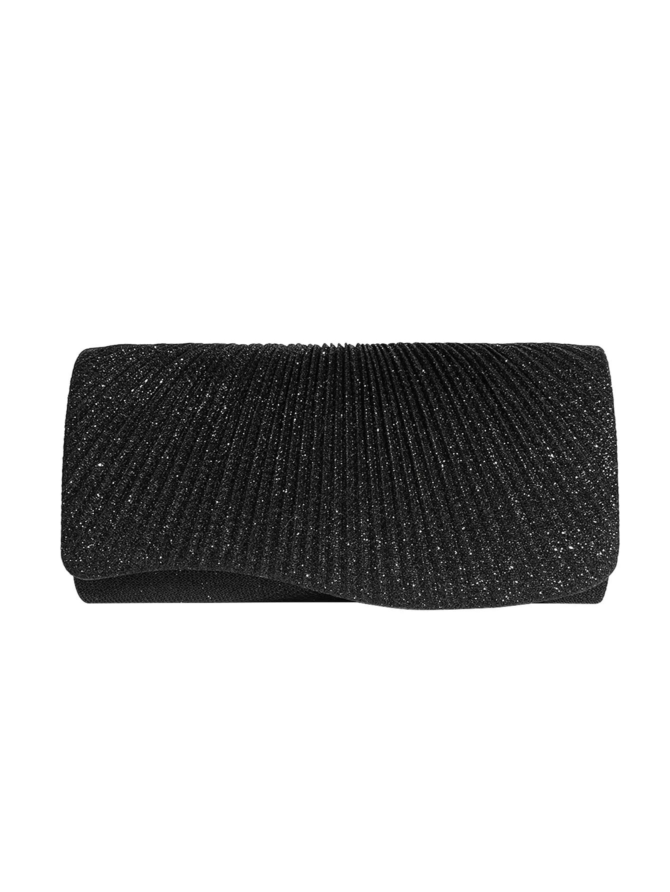 

2025 New Party Clutch Bag Glitter Pleated Mini Handbag Shiny Metallic Evening Purse with Chain Shoulder Bags Women Wedding Prom