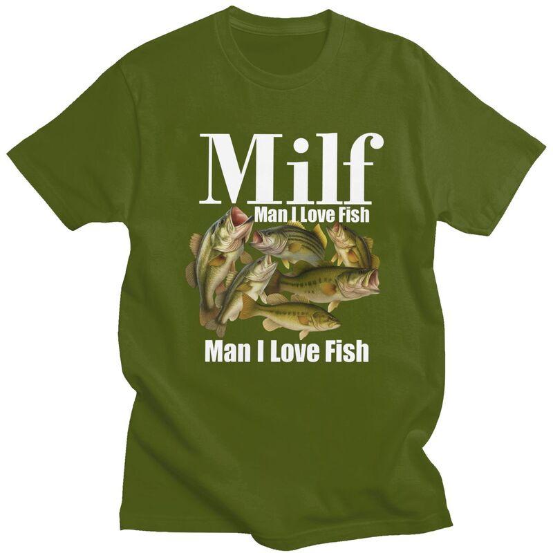 T-shirts Classiques Milf Man I Love Fish Hommes Femmes Manches Courtes Humour T-shirts de Pêche Hauts Graphiques Décontractés Coupe Ajustée Vêtements