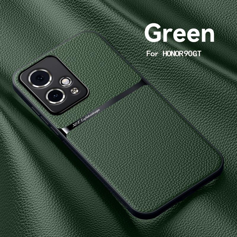 For Honor 90 90 Pro 90 GT Leather Texture Built-in Magnetic TPU Soft Edge Anti-drop Anti-fingerprint Phone Case