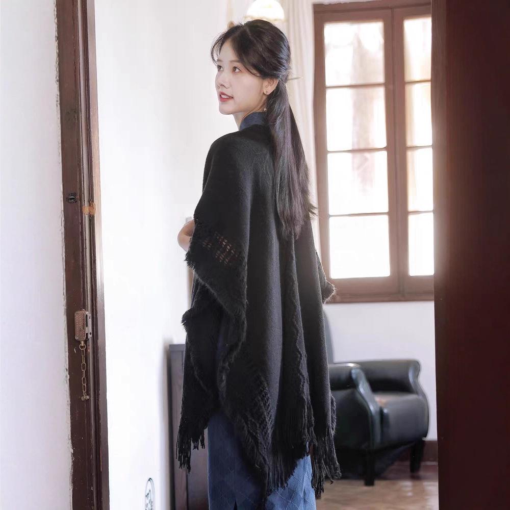 Knitted shawl with cheongsam with tassel antique fairy new Chinese cardigan white 1011 new autumn