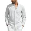 Men Casual Business Loose Stand Collar Long Sleeve Vertical Stripe Shirt
