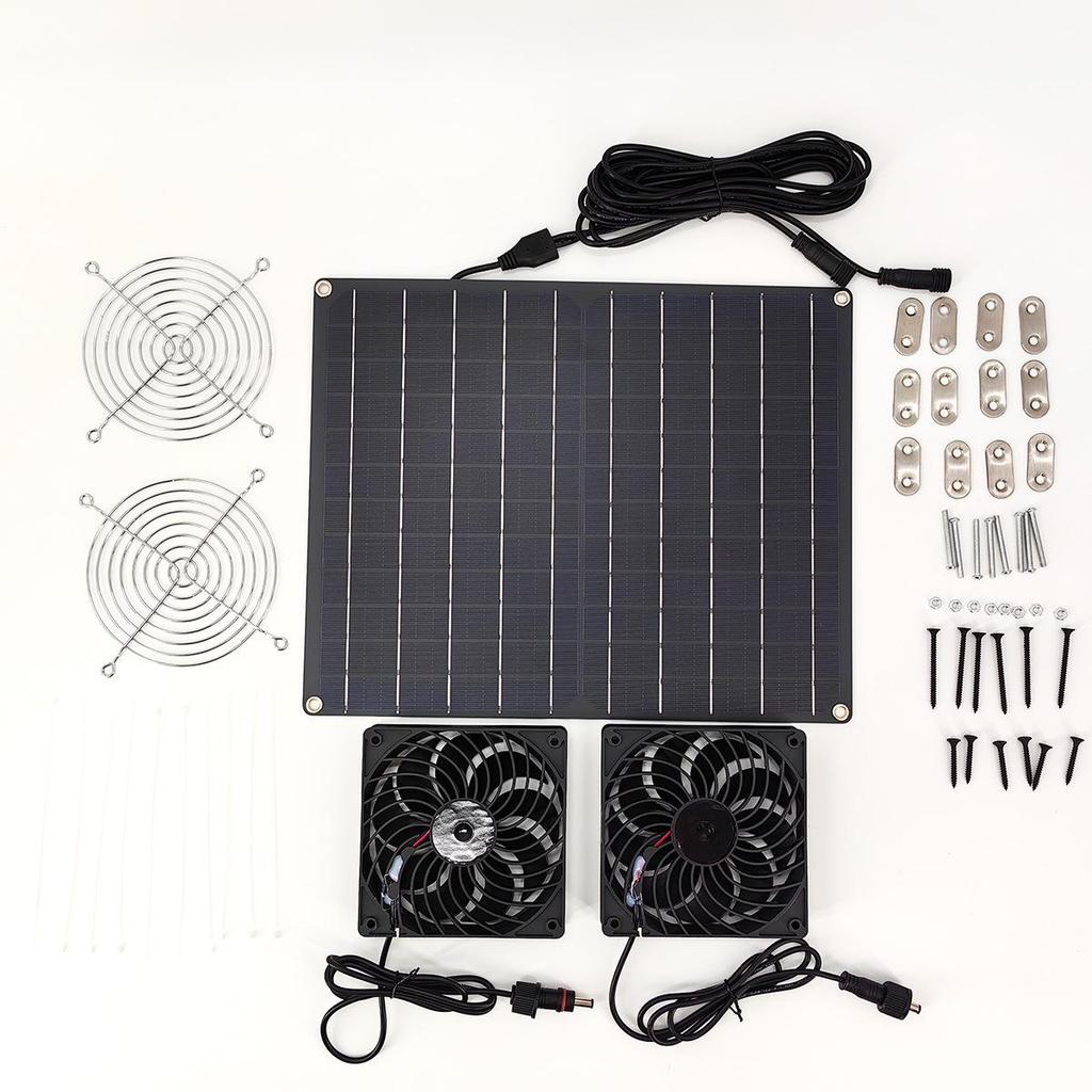 Waterproof Dual Fan 15W 12V Monocrystalline Solar Panel for Outdoor Use: Ideal for Greenhouses, Sheds, Chicken Coops, and Dog Houses