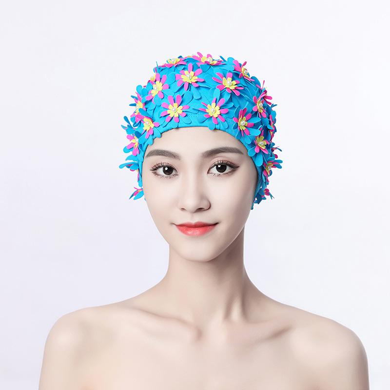 Women's Pearl Flower Handmade Swimming Cap - Three-Layer Design with Double-Layer Comfort