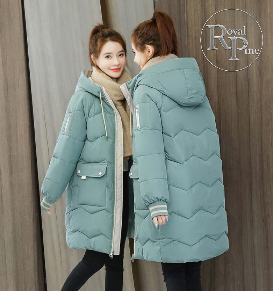 Royal Pine Padded Down Loose Winter Outerwear Women's Coat, Mid-Length, Hooded, Fit, (2XL, Blue-Green)