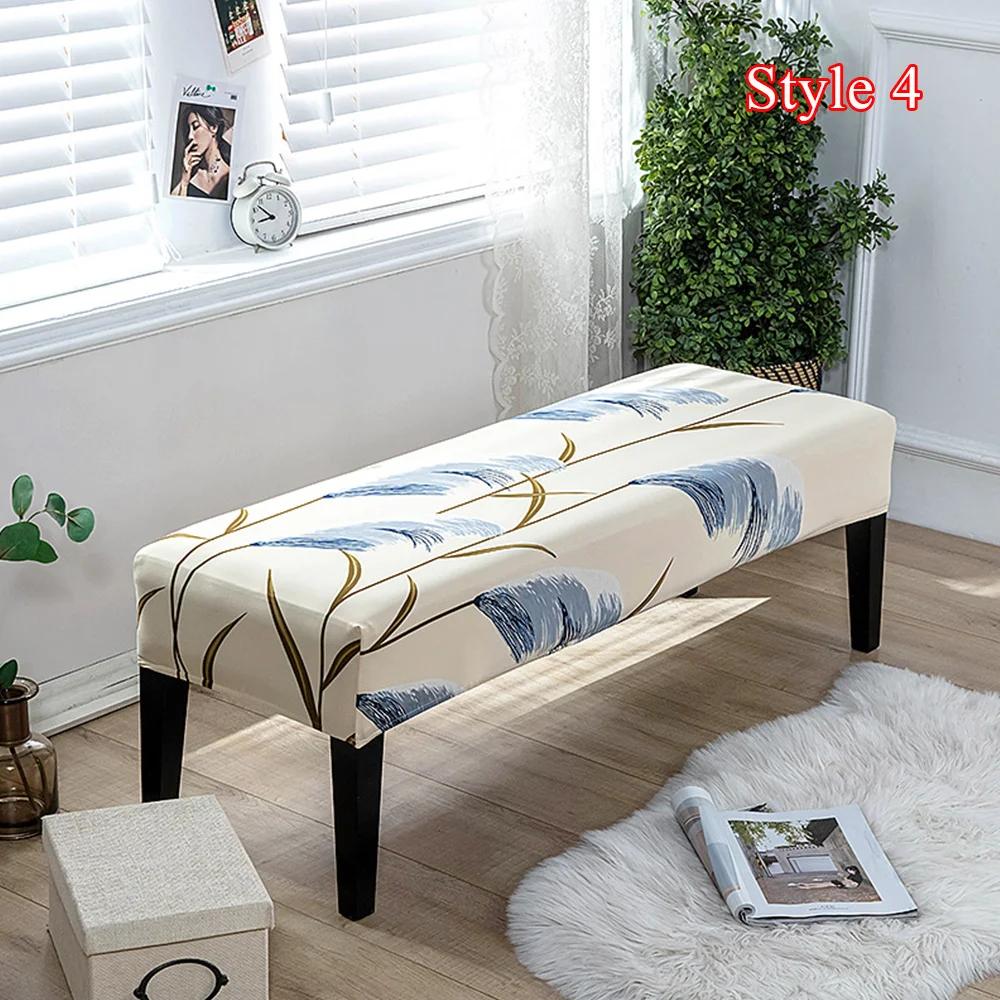Geometric Bench Cover Stretch Spandex Piano Stool Cover Long Ottoman Cover Solid Color Changing Shoes Chair Slipcover Home Decor