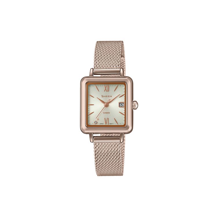Casio Sheen Square Date Display Minimalist Elegant Business Solar Quartz Movement Metal Strap Women watches Gold SHS-D400CGM-4APRD