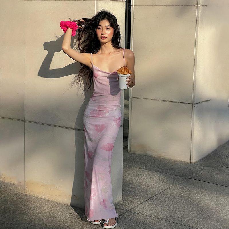 

Французское платье-майка из сетки с сексуальным принтом Чистое желание для женщин, облегающее, элегантное, сексуальное, с открытой спиной, на шнуровке, платье-футляр Pink L