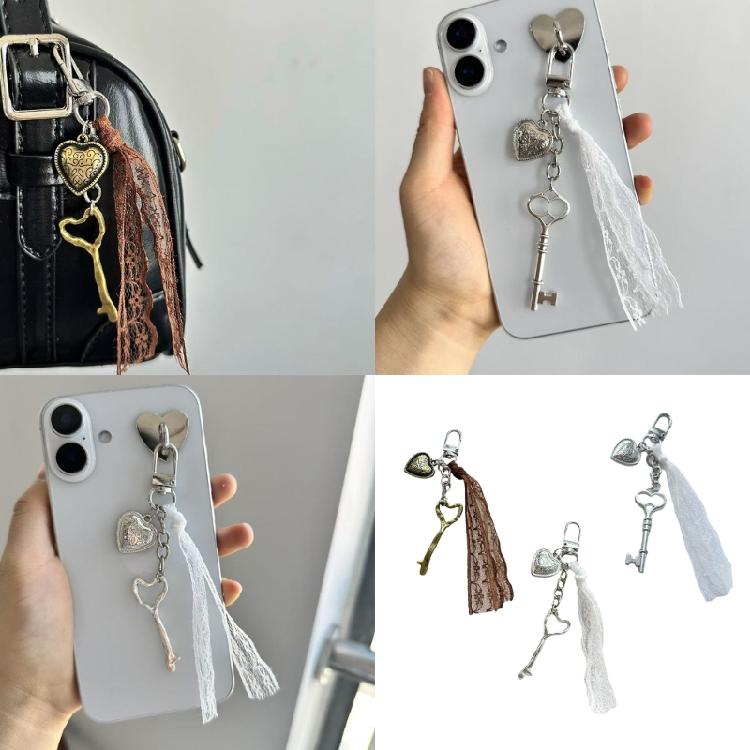 Lovely Lace Heart Keychain Decorative Resin Keyring Compact Design Bag Ornament Ideal For Daily Use And Gift Giving