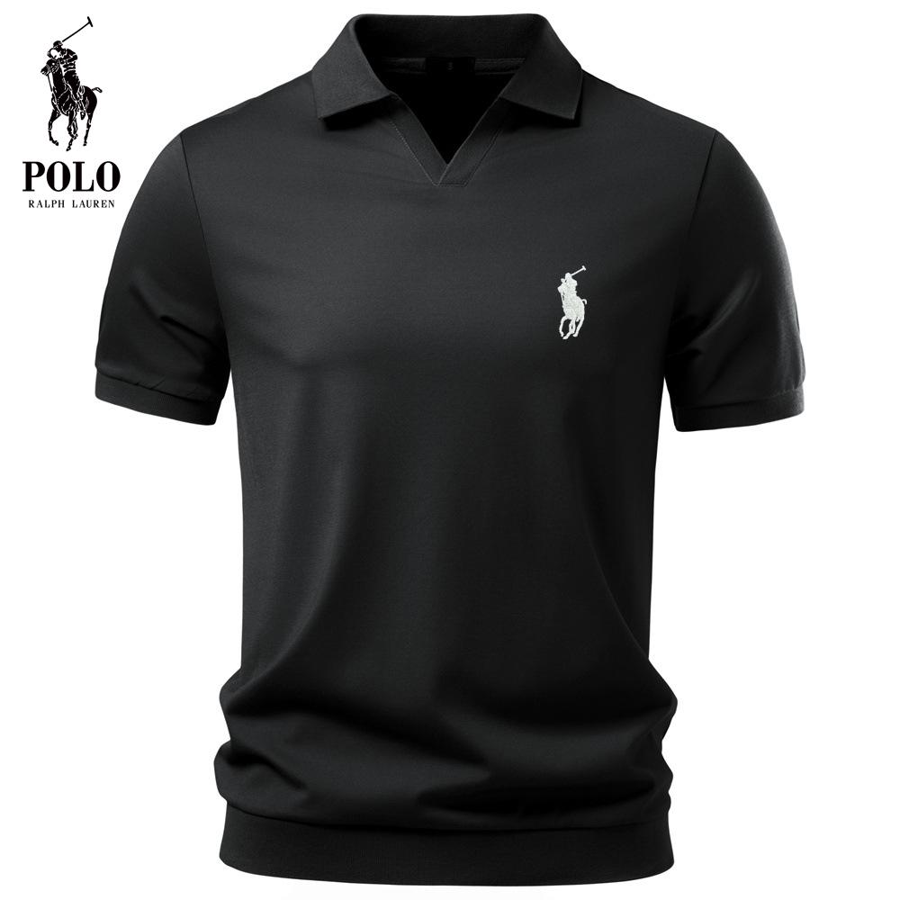 Ralph Lauren Borduur Zomer Tencel Heren Poloshirt Old Money Stijl Zijde Glad Glijdend Gevoel Zakelijke Mannen Zeemeeuwenkraag Polo S
