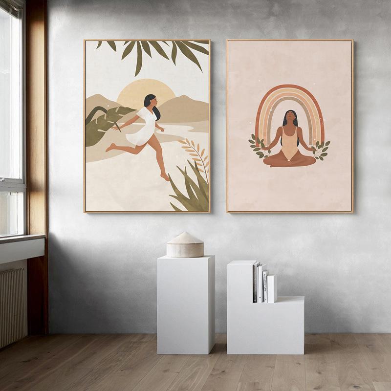 Vintage Lady skandinavisches minimalistisches Boho-Wandkunst-Leinwandgemälde, nordische Poster und Drucke, Bilder für Wohnzimmerdekoration