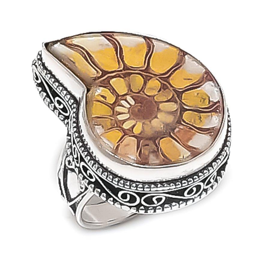 

Натуральный ископаемый аммонит драгоценный камень 925 стерлинговое серебро ювелирное кольцо размер 7 i7b88