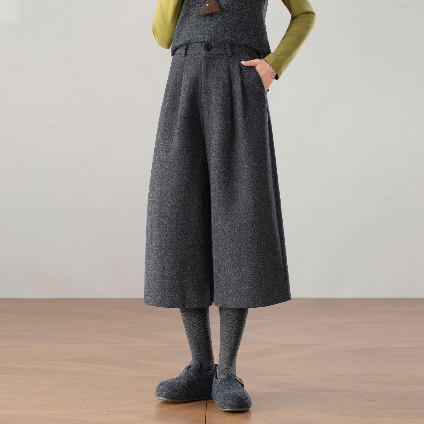 

Winter 2025 New Arrival High-Waisted Wide-Leg Wool Pants - Coffee Color, Loose Fit, Slimming Petite Cropped Casual Style for Women L серый