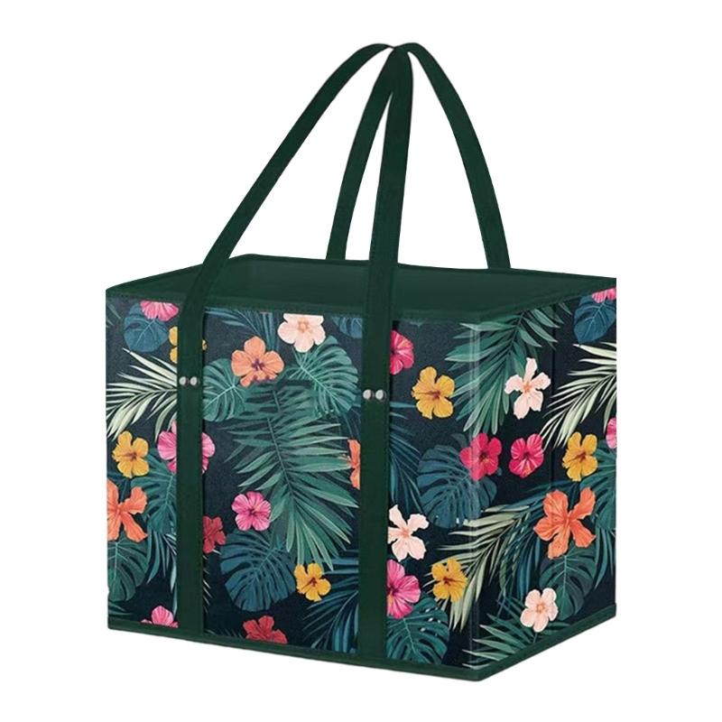

Foldable Grocery Basket With Large Capacity Nonwoven Storage Bag with Reinforced Bottom For Supermarket Picnic