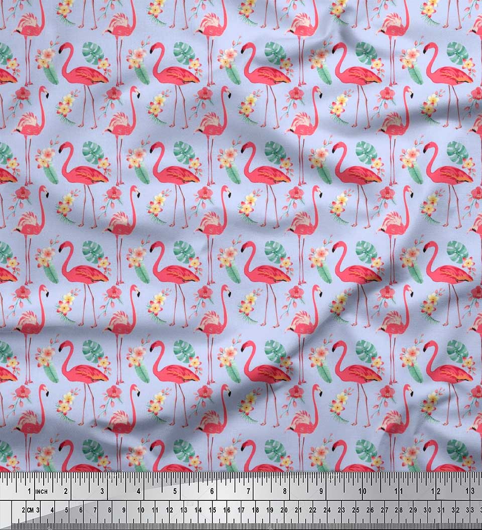 

Японська креп-атласна тканина Soimoi Листя монстери, Плюмерія та птахи Декоративна тканина з принтом 42 дюйми 42 Inch Wide - Poly Crepe синій