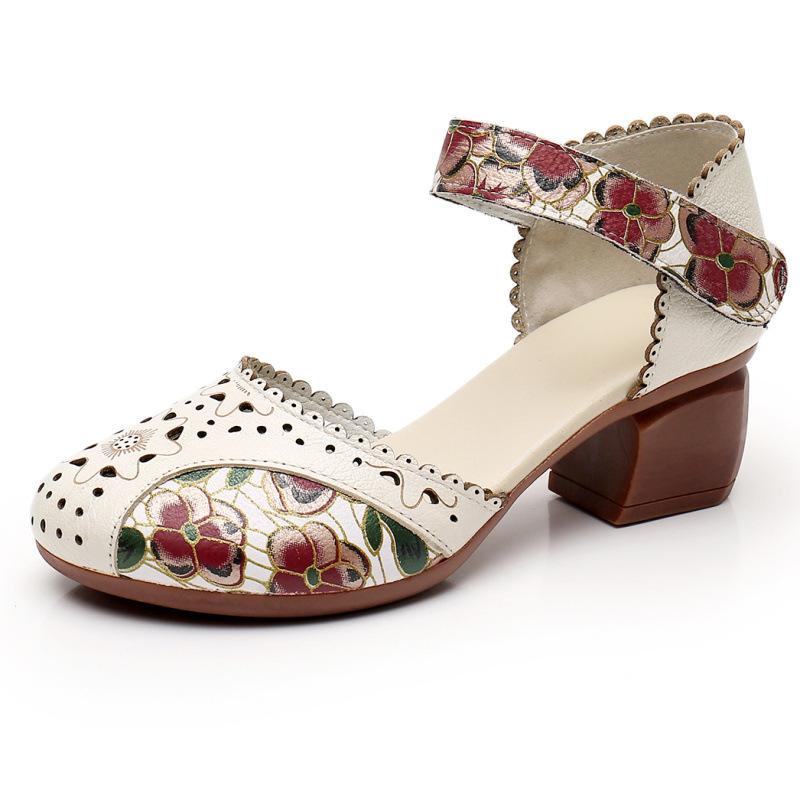 Fashion GKTINOO 2025 Summer Women's Genuine Leather Shoes Woman Retro Hollow Out Sandals Female Hook & Loop Heels Ladies Platform Sandal