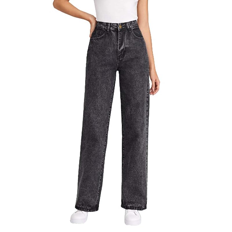 KOTTY Womens High Rise Cotton Lycra Jeans(AW_Black,30) Relaxed