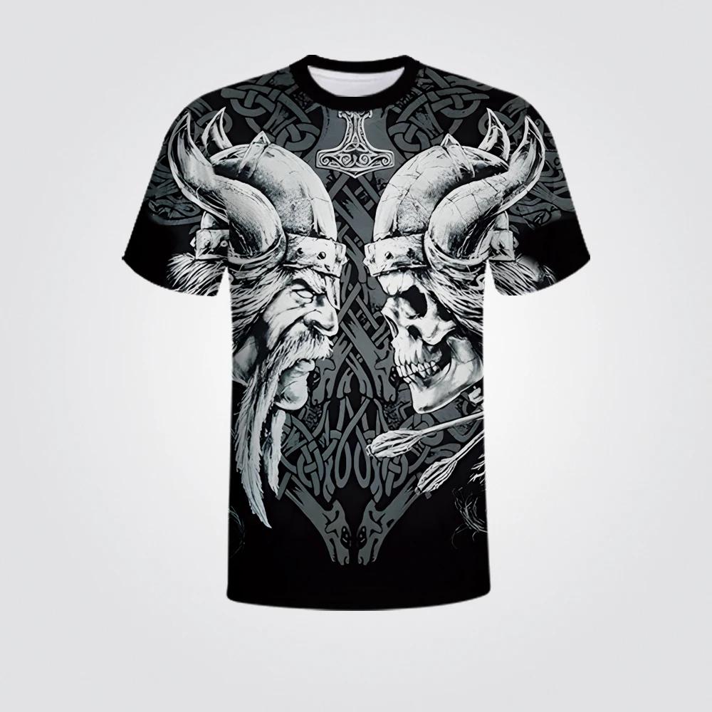 Léto s krátkým rukávem Ležérní tričko Populární Viking Armor Vintage Oversized Muži Oblečení Trička s 3D tiskem Grafika Polyester Harajuku