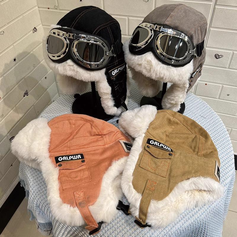 Unisex Aviator Hat with Ear Protection and Glasses, Cotton Thickened for Cold Wind in Autumn/Winter, Ideal for Cycling and Outdoor Warmth.