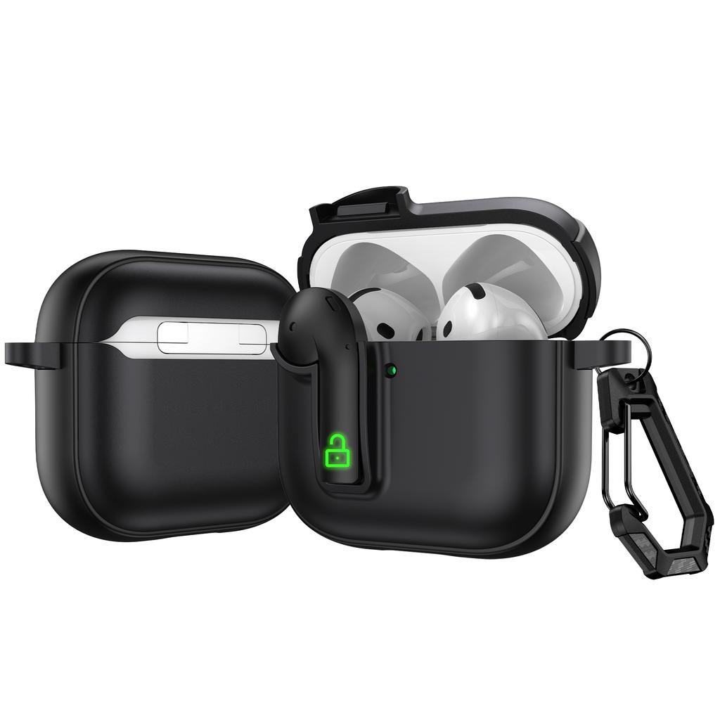 For AirPods 4 Case Colorful Lock Buckle Shockproof TPU + PC Earphone Cover with Carabiner