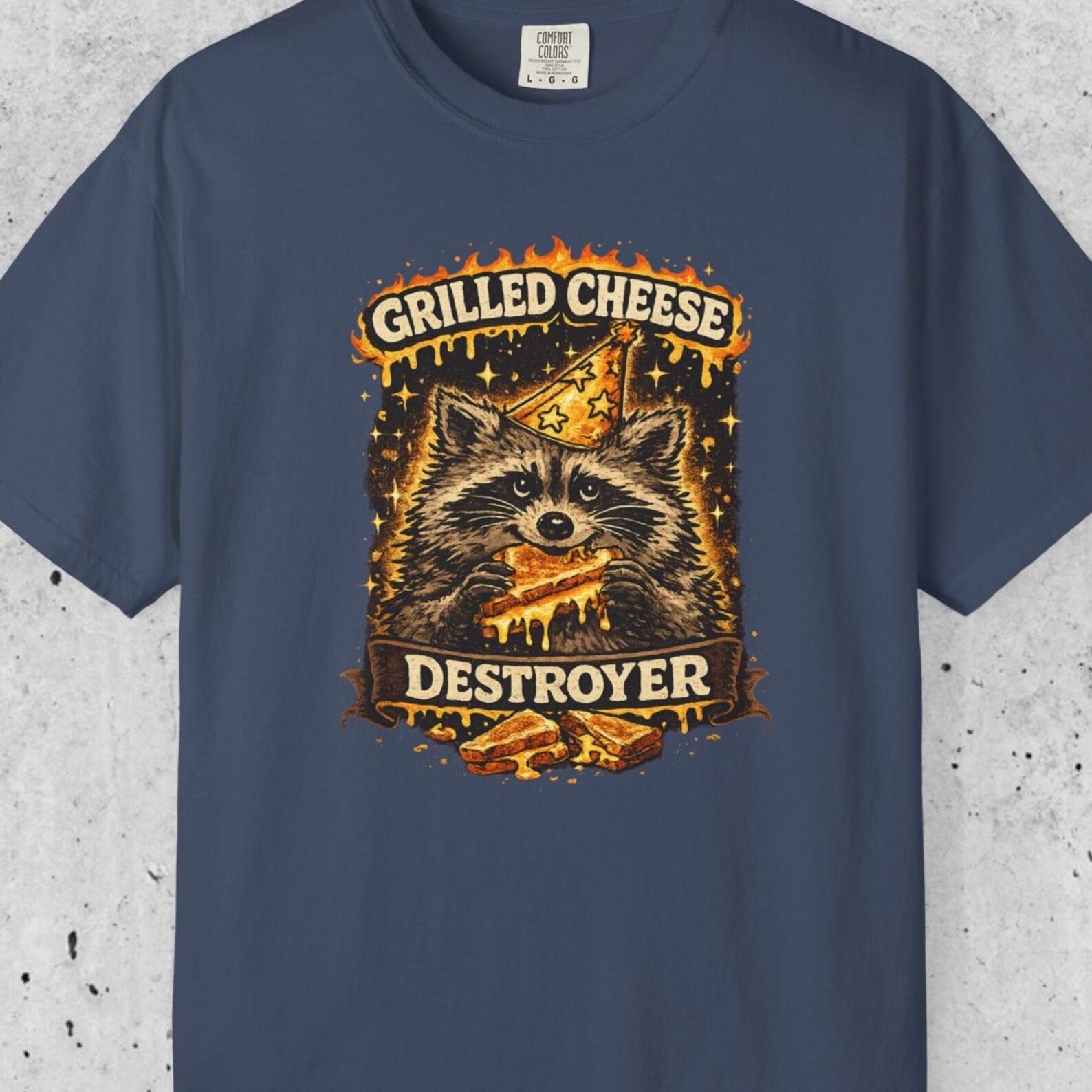 Comfort Colors Grilled Cheese Destroyer Shirt, Funny Raccoon Tee, Trash Panda Food Lover Shirt, Cute Chaos Meme Tee, Shirt Gift For Foodies XL