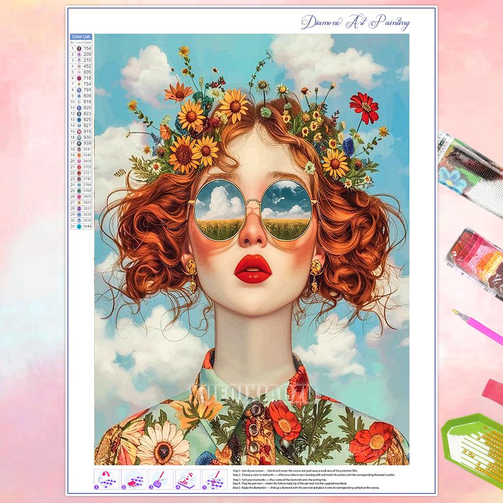 Full Diamond Painting Beauty Girl Flowers Abstract Art Diamond Mosaic Embroidery Rhinestone Cross Stitch Kit Home Wall Decor