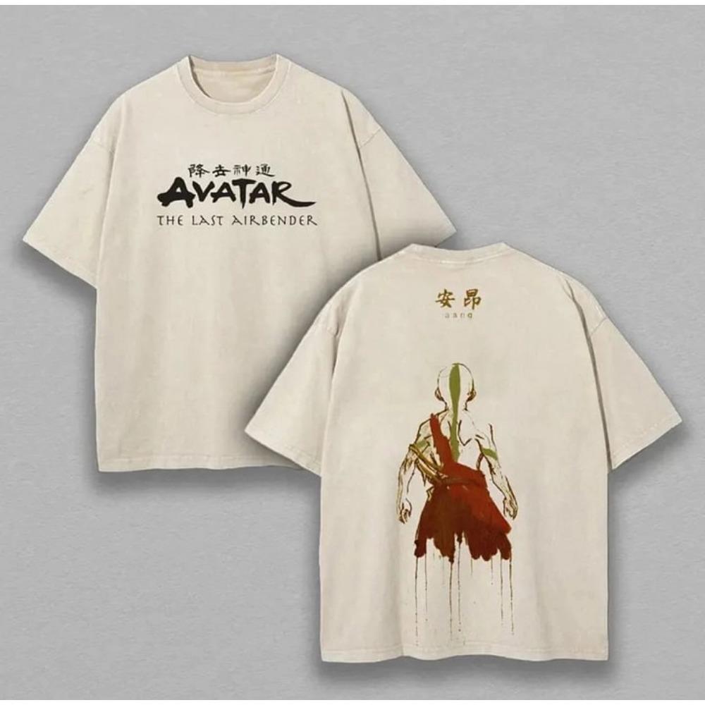 Avatar Aang Manga T-shirt Men Women Clothing Manga Vintage Oversized Washed T Shirt High Quality Cotton