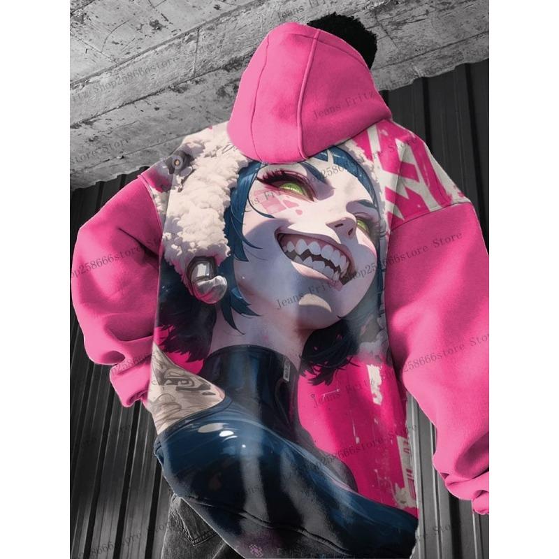 Anime Girl Back Pattern Sweatshirt Casual Long Sleeve Hooded Pullover 3D Printing Women Top Fashion Oversized Men's Hoodies