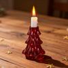 Christmas Tree Candlestick Glass Pillar Candle Holder Vintage Ribbed Taper Candle Holder for Festive Dining Table Decoration