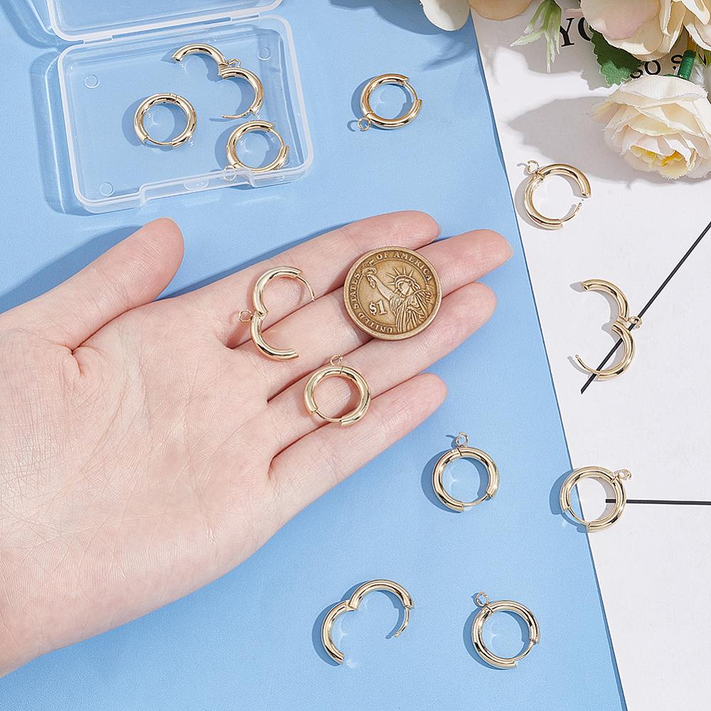 12Pcs 201 Stainless Steel Hoop Earrings, with Loops and 316 Surgical Stainless Steel Pins, Mixed Color, 18 Gauge, 20x18x3mm, Hole: 2.5mm, Pin: 1mm