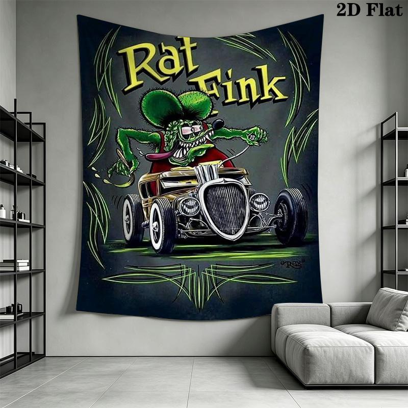 Rat Fink 2D Flat Tapestry Tapestry Wallmounted Background Cloth Work Of Art Wall Decoration Background Wall Hanging Cloth