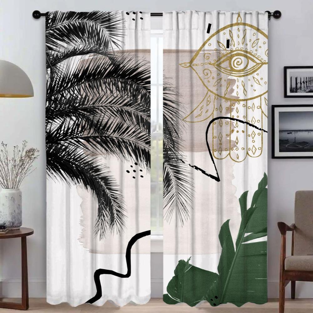 

Эвкалиптовая веерная пальма, занавеска на окно для комнаты, 2 панели, современные шторы для гостиной, перегородка для украшения камеры на Хэллоуин W50xH70cmx2pcs-CL