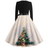 Women's Vintage V-Neck Long Sleeve Christmas Print Casual Dress