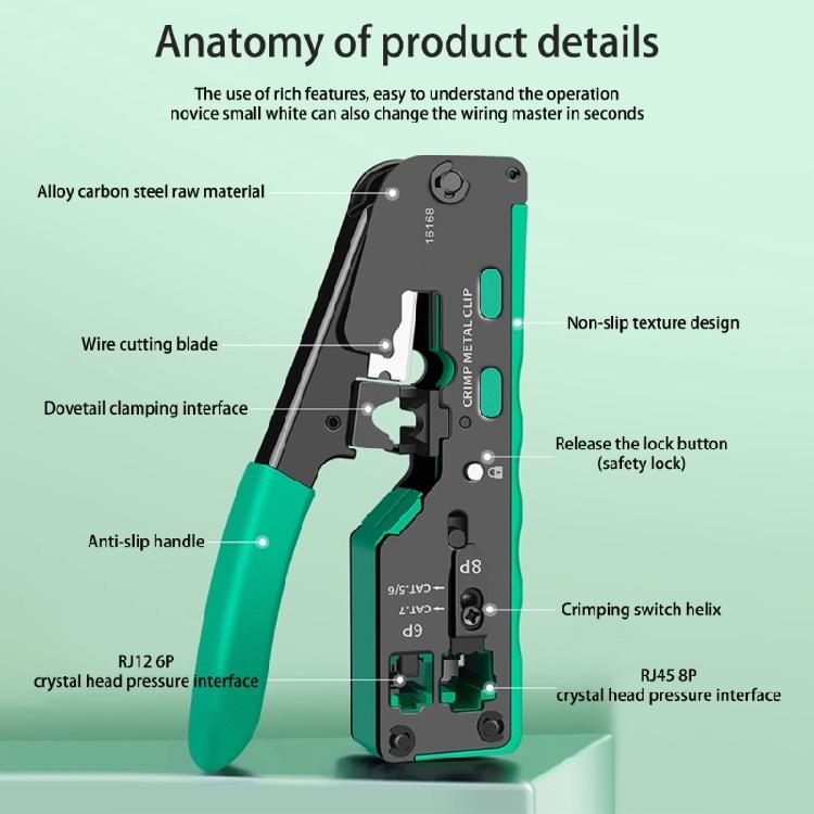 Heavy Duty Networking Cable Crimper Wire Crimping Tool Rj45 Rj11 Wire Stripper Comfortable Grip, Efficient Cutting
