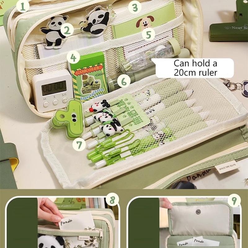 Large Capacity Pencil Bag Capybara Cartoon Stationery Holder Bag With Brooches Stickers Clips Keychains Children Pen Case