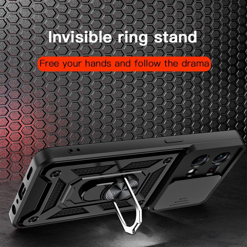 KEYSION Shockproof Case for OPPO Reno 7 4G 7Z 5G 7 Pro Push Pull Camera Protection Ring Stand Phone Back Cover for OPPO F21 Pro 4G 5G