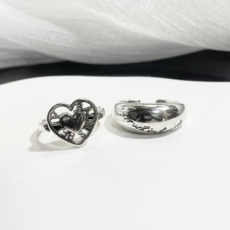 Personality Light Luxury High Sense Retro Dyed Black Love Open Ring Women'S Minimalist Index Finger Ring Niche Design Ring Women