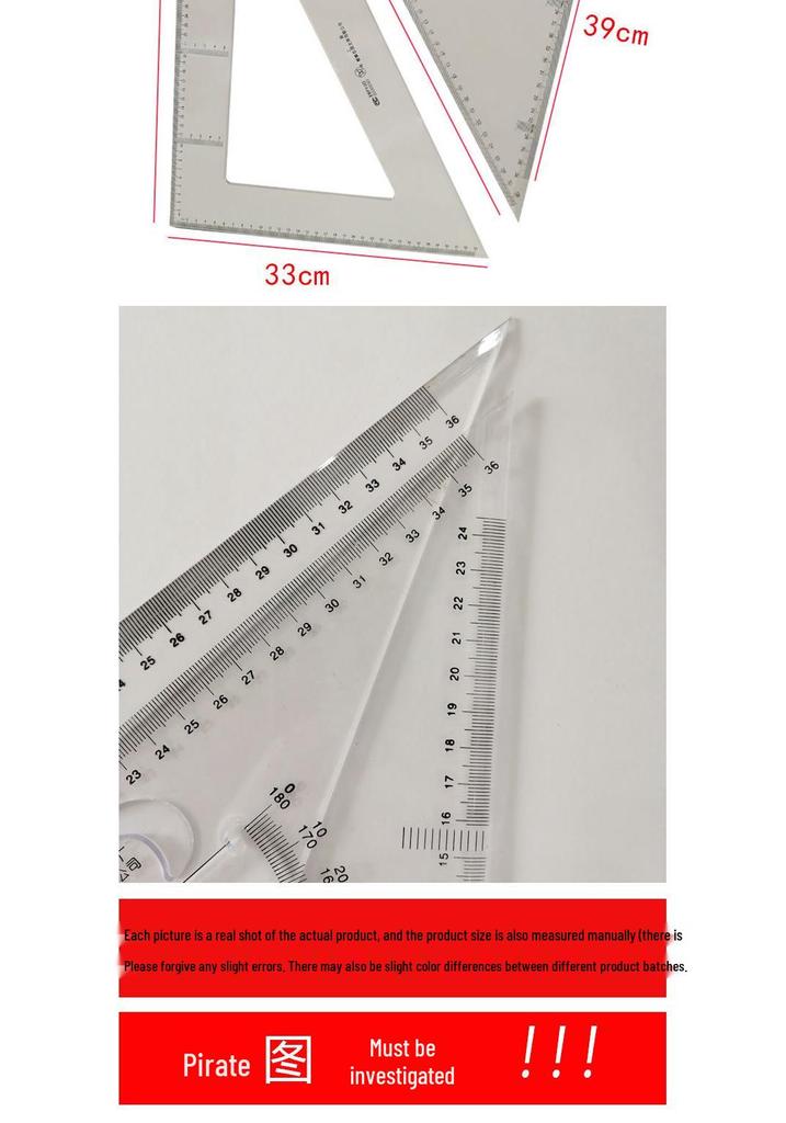 Large Transparent Plastic Triangle Ruler Set (30/40/50 cm) for Drawing and Right Angles