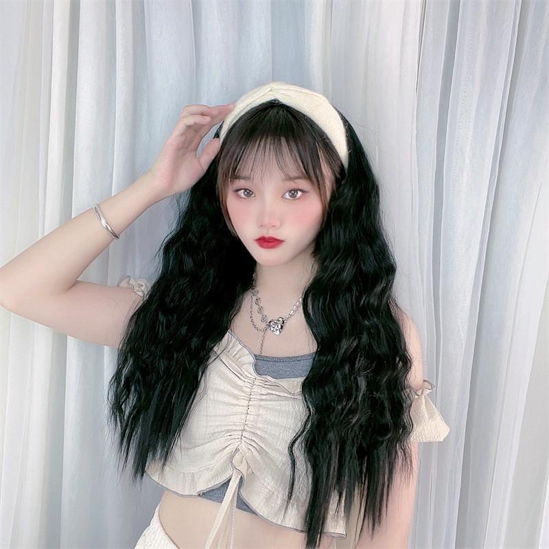 Wigs Women's Long Hair Corn Perm Headband Half Head Net Red Goods Integrated Non-trace Wool Roll Wig Set