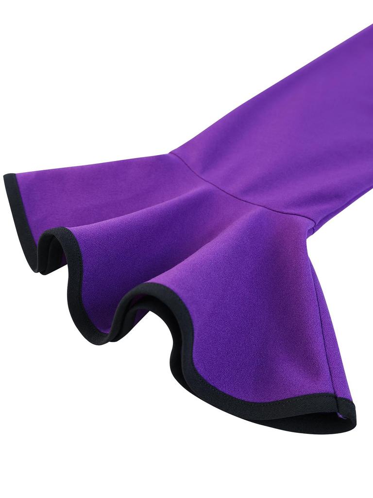 Elegant Asymmetrical Neck Patchwork Mesh Dress Long Flare Sleeve A Line Midi Dress Women Fashion Autumn Winter Casual Outfits