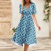 Women's Summer Loose V Neck Short Sleeve Dress, Elegant Dress