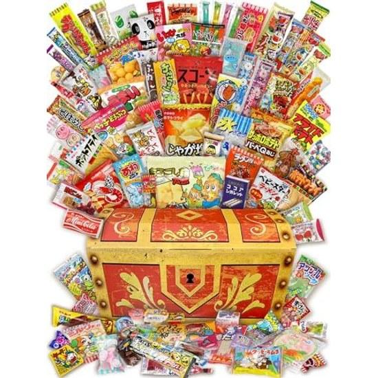 Sweets Dagashi Assortment 88 Types Approximately 1.2kg Packed Brim Treasure Chest Snacks Gift Set That Delights Both Children Adults Large Quantity