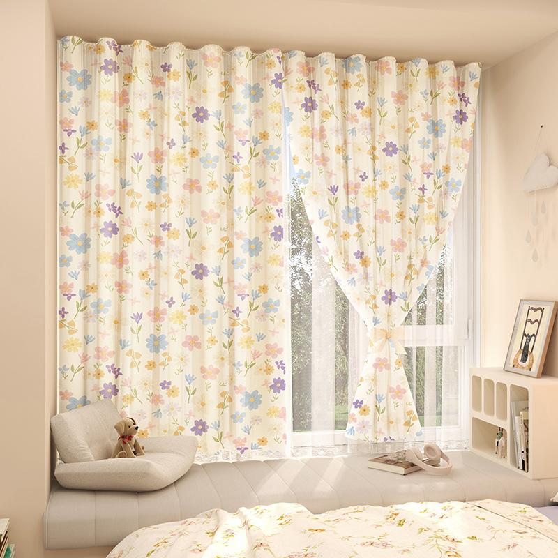No Punching Velcro Blackout Curtains Pasted Dormitory Bay Windows Opaque Rental Gauze Finished Products