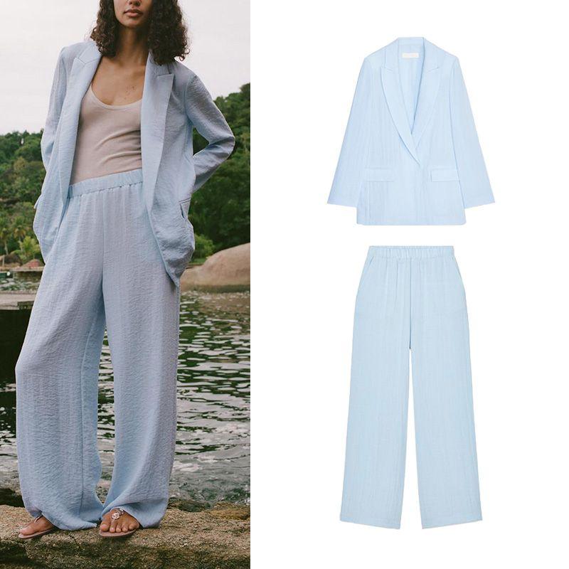 Wrinkle Effect Cardigan Suit Outwear 3253741 Wrinkle Effect Wide Leg Casual Pants 3252741