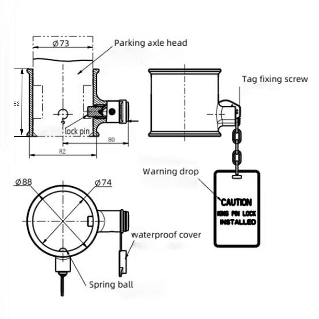 Wheel King Pin Lock Alloy Anti Theft Lock with Waterproof Sealing Cover, Yellow Warning Sign and 2 Keys Easy To Install