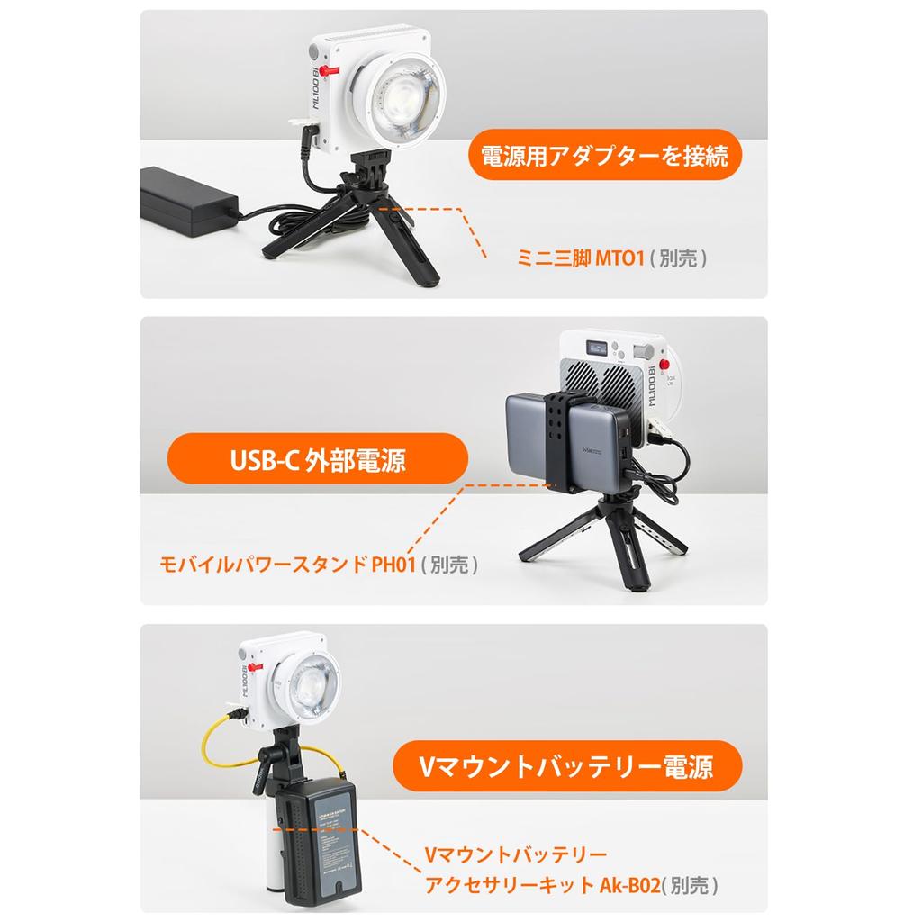 GODOX ML100Bi Kit1 Handheld Video 120W Zweifarbige Tragbare COB LED Videoleuchte mit Griff und Linsenreflektor TLCI Outdoor Videoleuchte Licht, AK-B02