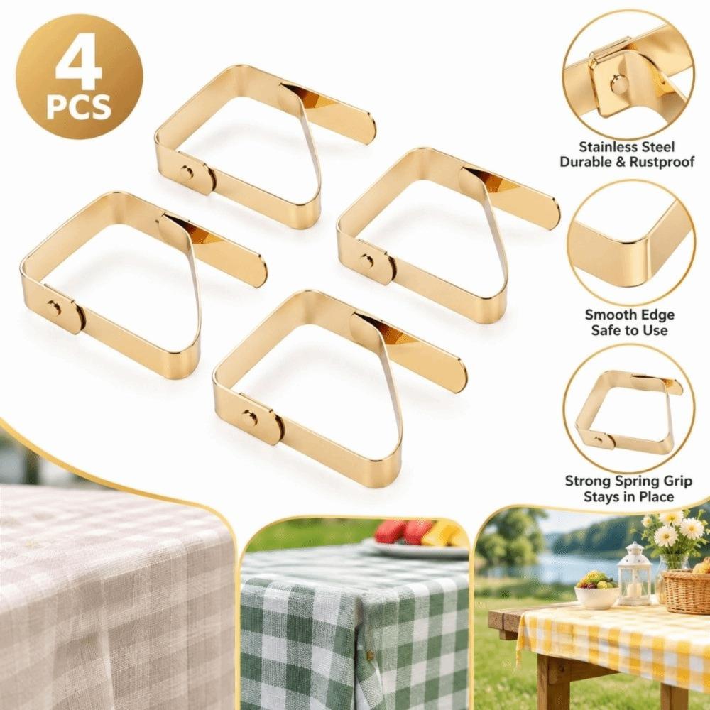 4 PCS Stainless Steel Tablecloth Clamps Table Cover Holders  Dining Camping Wedding Party