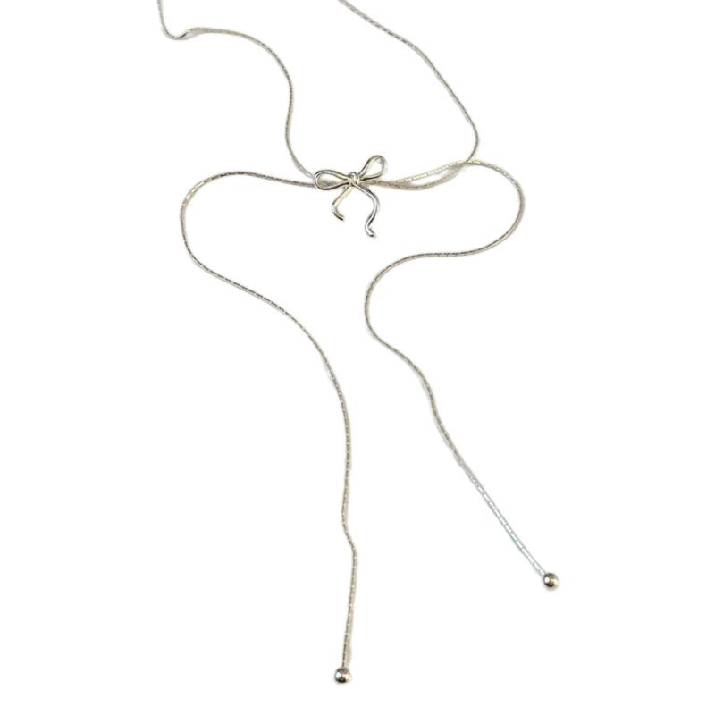 

Chic Bowknot Pendant Necklace With Tassels Detail For Women Girls Jewelry Gift Versatile Women s Accessory 1