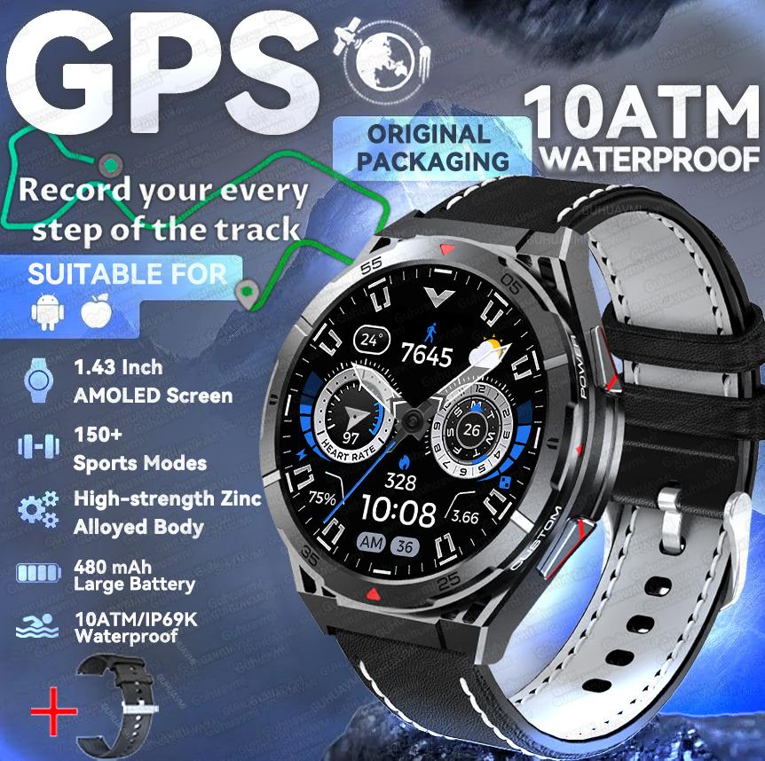 New Men Sports Smart Watch 30meter Deep Waterproof 1.43inch AMOLED Screen Health Monitoring Bluetooth Call Smartwatch