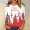 Women's Fashionable Casual Three Quarter Sleeve Christmas Printed Collar Pullover Top