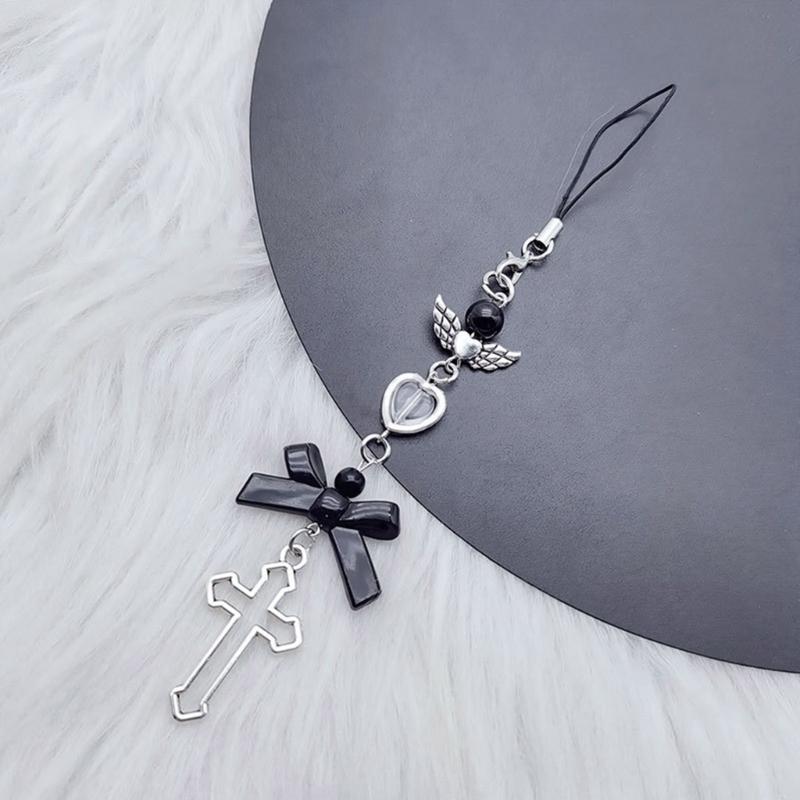 Bowknot Heart Cross Hanging Pendant Sweet Cool Phone Strap Bag Decoration Portable Hanging Lanyard Gift for Girls Women
